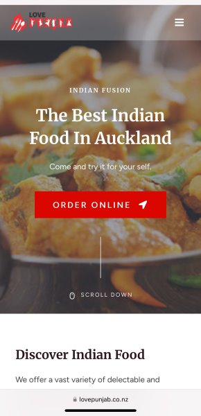 Mobile screen showing Website design for Love Punjab Auckland