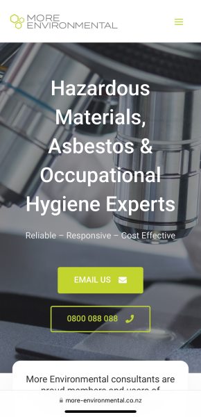 Mobile screen showing Website design for More Environmental